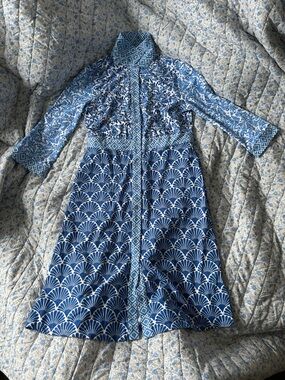 J. McLaughlin Kailyn Deco Shell Geo Blue & White Women’s Dress Size M